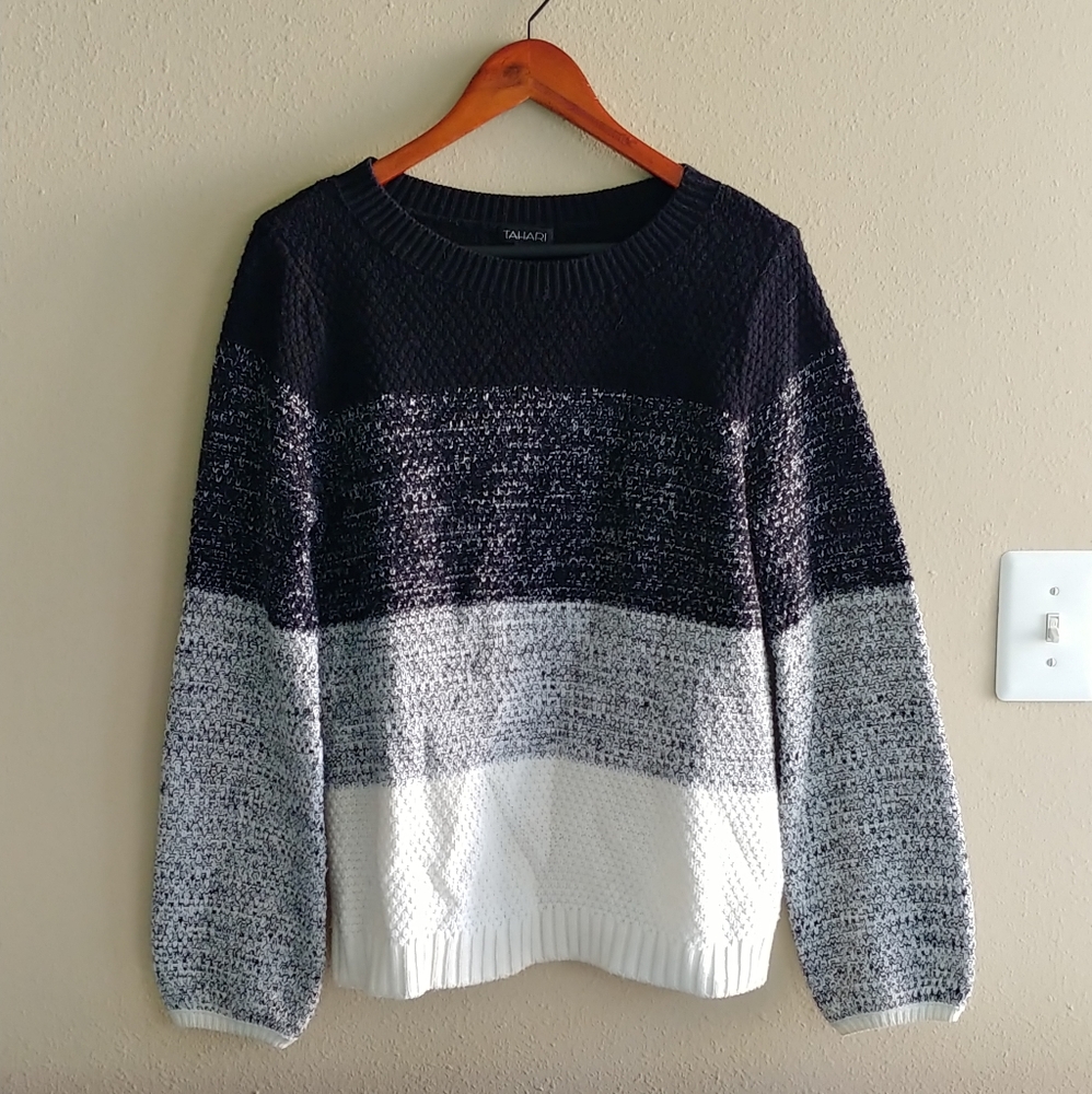 Tahari black multi-colo gradient sweater crew neck